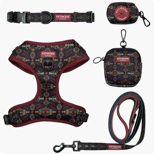 Dog Harness and Leash Set - Red and Black Size S